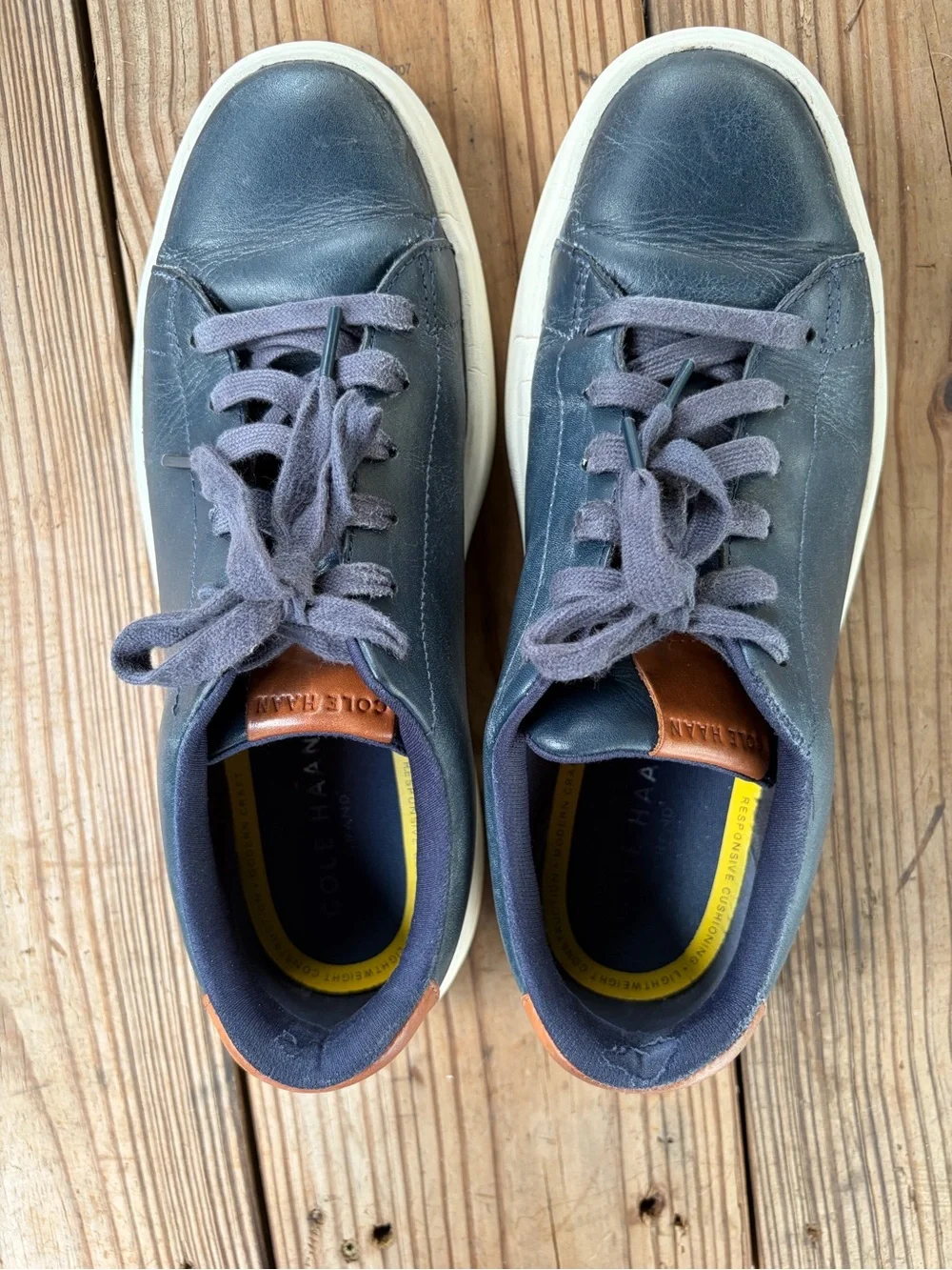 Cole Haan Men's Navy Leather Sneakers with White Sole